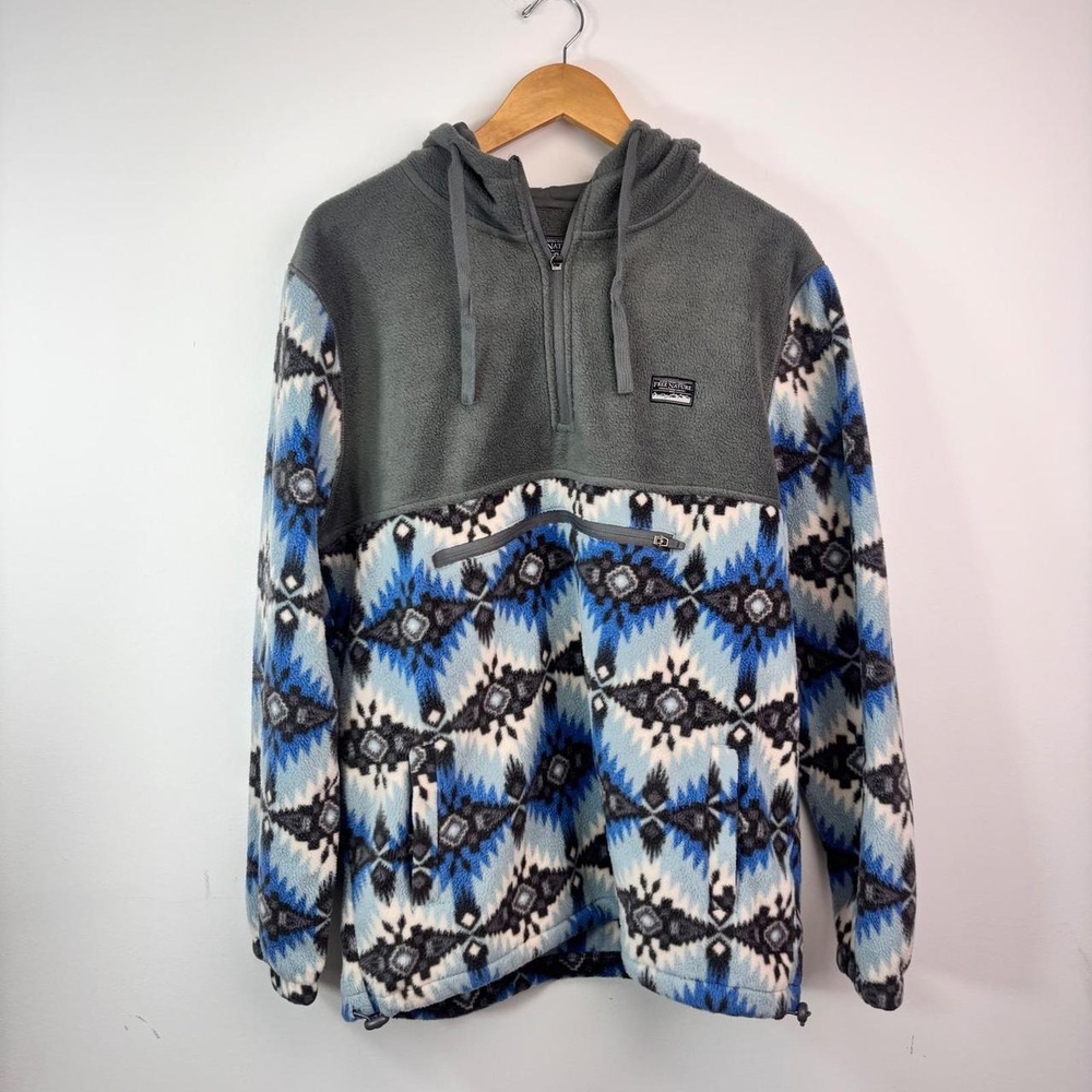Free Nature Boho Style Aztec Fleece Quarter Zip Hoodie Gorpcore Unisex Large